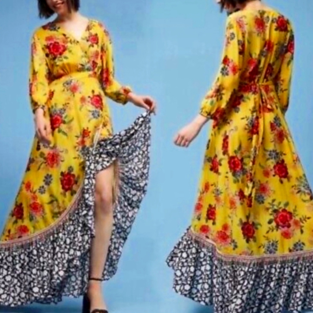 Farm Rio Floral Yellow Maxi Dress Worn Once.